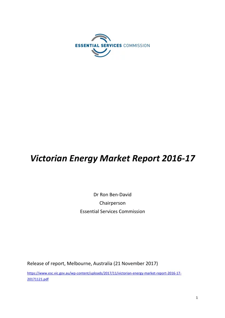 victorian energy market report 2016 17