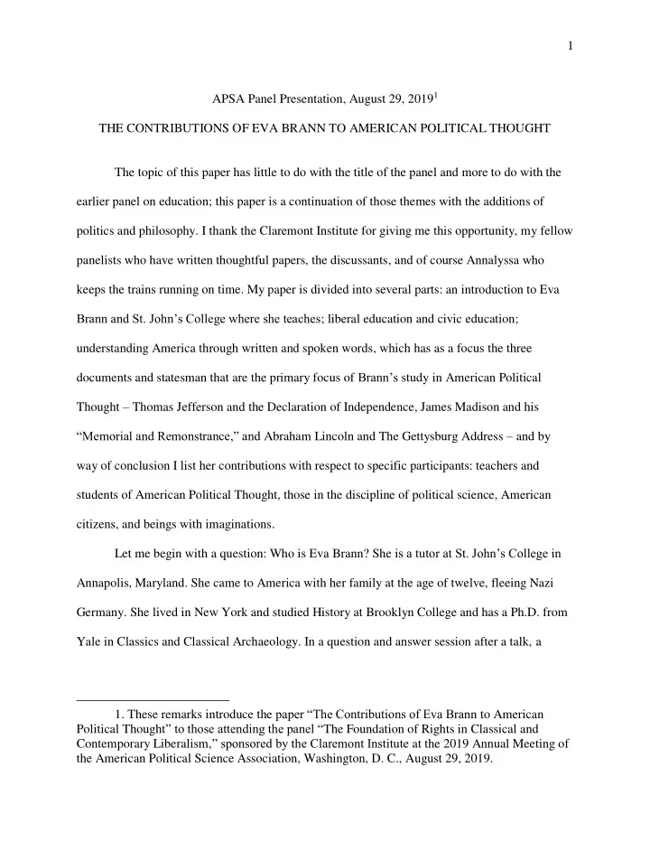 1 apsa panel presentation august 29 2019 1 the