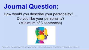Journal Question:  How would you describe your personality?....  Do you like your personality?