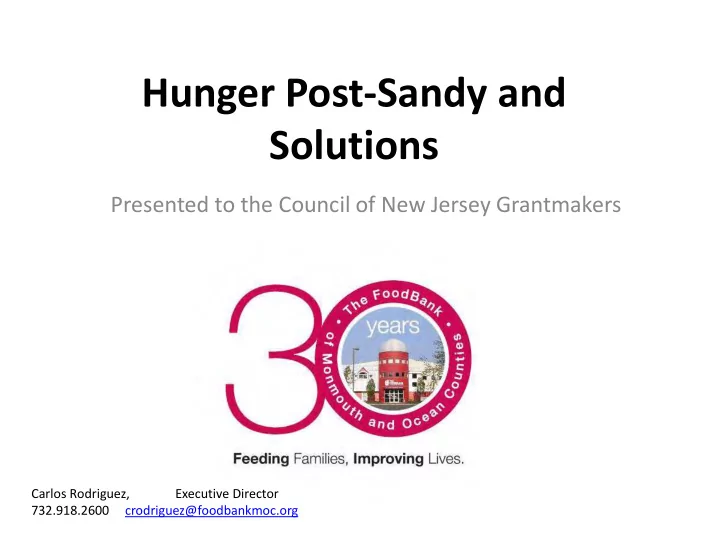 hunger post sandy and solutions