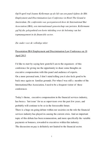 Op18 april trad Joanne Kellerman op als lid van een panel tijdens de IBA  Employment and