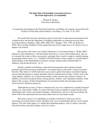 The Dark Side of Expanding Assessment Literacy:  The Perils Imposed by Accountability  Thomas R.
