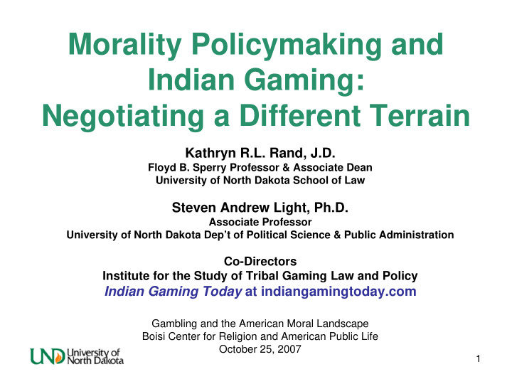 morality policymaking and indian gaming negotiating a