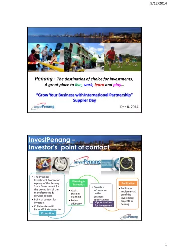 InvestPenang  Investors point of contact  The Principal  Investment Promotion  Planning