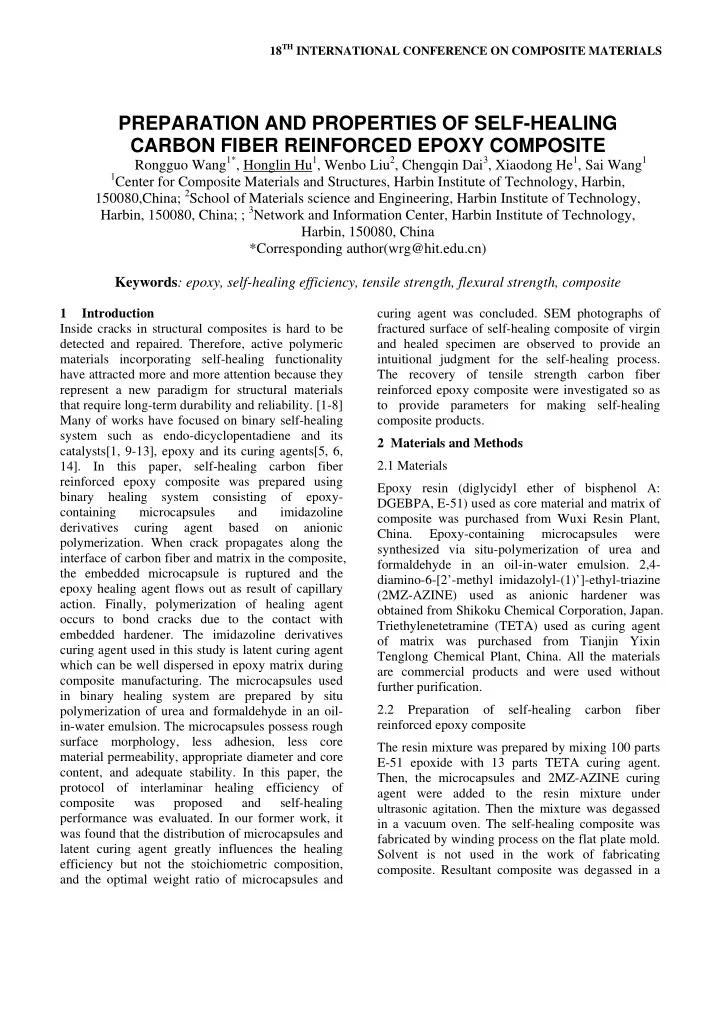 preparation and properties of self healing carbon fiber