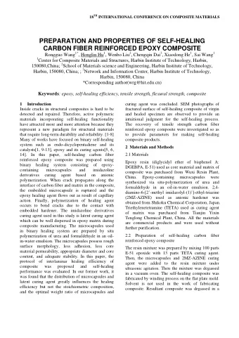 PREPARATION AND PROPERTIES OF SELF-HEALING CARBON FIBER REINFORCED EPOXY COMPOSITE Rongguo Wang 1*
