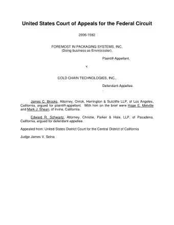United States Court of Appeals for the Federal Circuit  2006-1582  FOREMOST IN PACKAGING SYSTEMS,