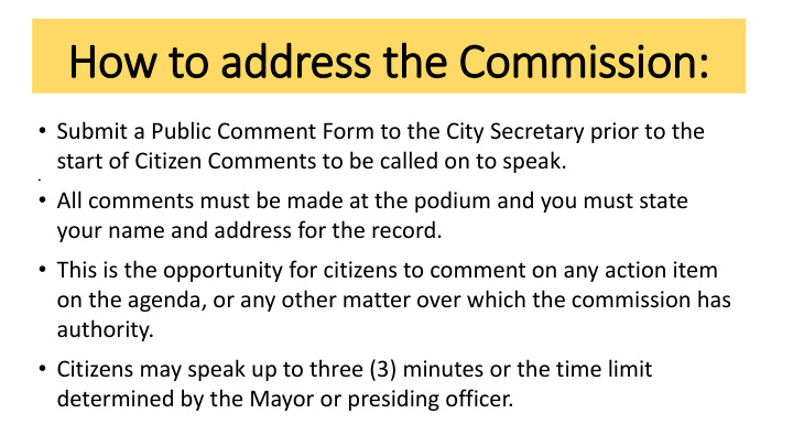 how to address the commission
