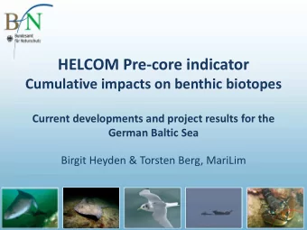 HELCOM Pre-core indicator  Cumulative impacts on benthic biotopes  Current developments and project