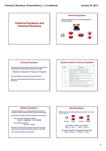 Chemical Equations and  Chemical Reactions  Symbols Used in Chemical Equations  Chemical Equations