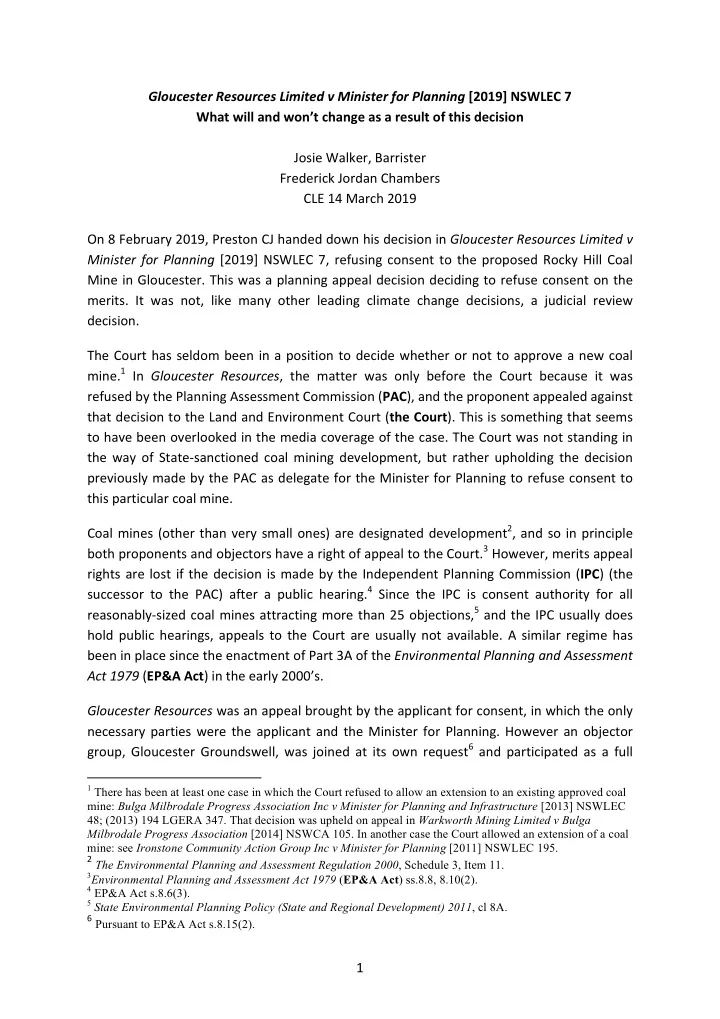 gloucester resources limited v minister for planning 2019