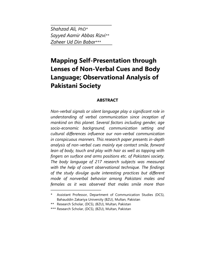 mapping self presentation through lenses of non verbal