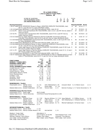 Short Box for Newspapers  Page 1 of 2  PC vs DaSU (FINAL)  ( 10/13/2018 at Trojan Field )  Madison,