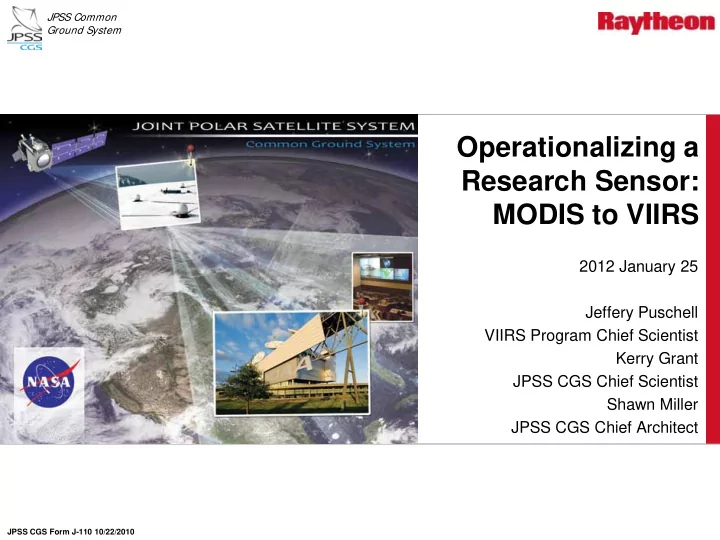 operationalizing a research sensor modis to viirs