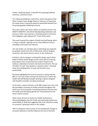 Timber perfectly placed to benefit from growing wellness  economy, conference hears  TTJs