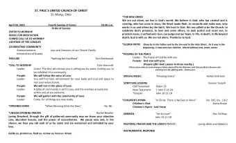 ST. PAUL'S UNITED CHURCH OF CHRIST  St. Marys, Ohio  *THE NEW CREED  We are not alone, we live in