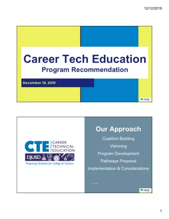 Career Tech Education  Program Recommendation  December 19, 2019  Our Approach  Coalition Building