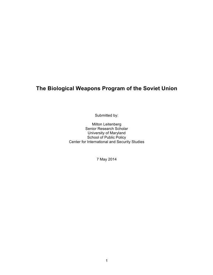 the biological weapons program of the soviet union