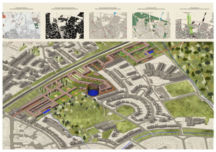 wider context of the site urban blocks and private areas