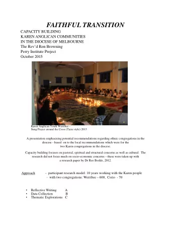 FAITHFUL TRANSITION  CAPACITY BUILDING  KAREN ANGLlCAN COMMUNITIES  IN THE DIOCESE OF MELBOURNE