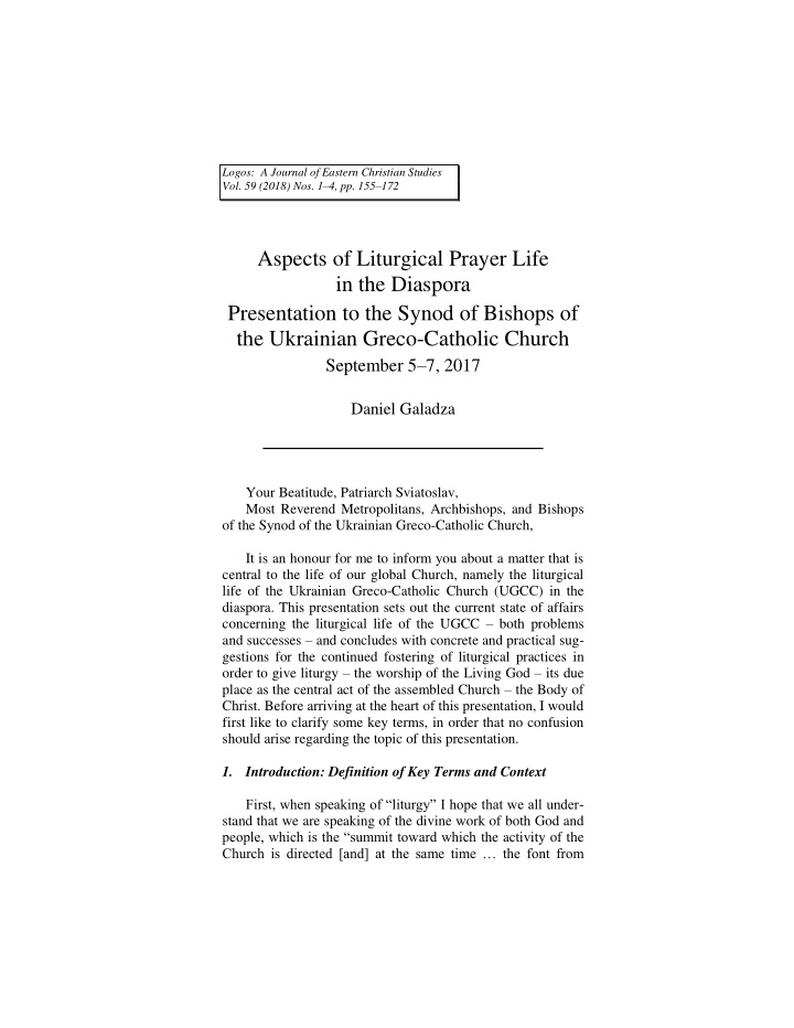 aspects of liturgical prayer life in the diaspora