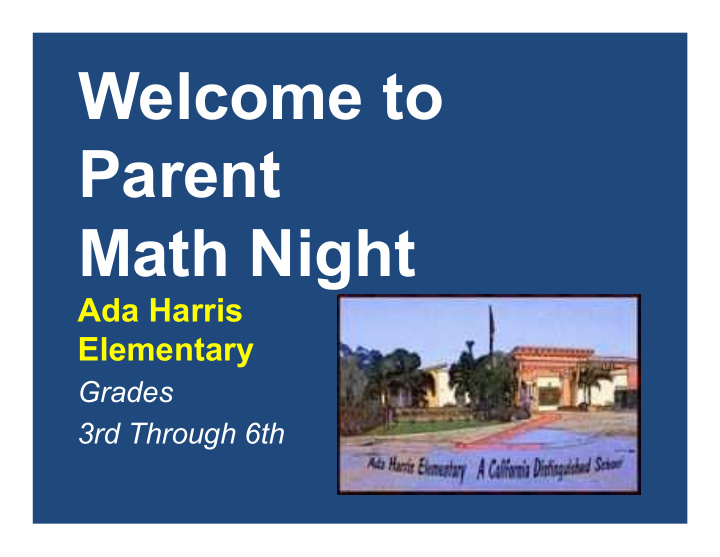 welcome to parent math night