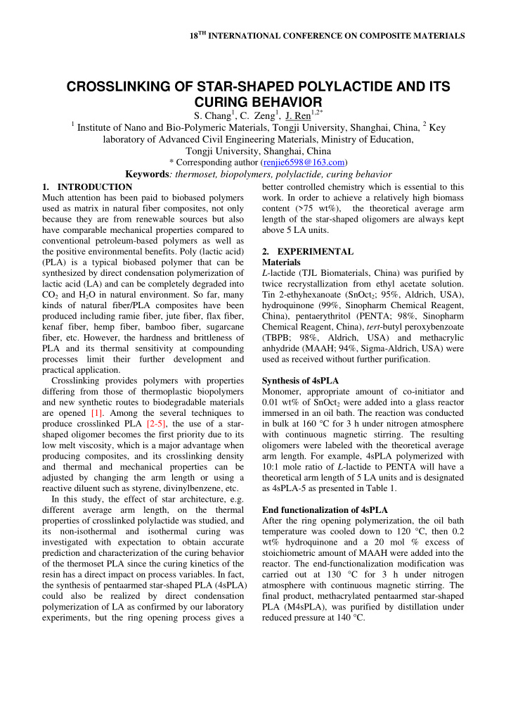 crosslinking of star shaped polylactide and its