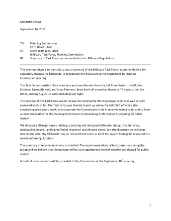 MEMORANDUM  September 16, 2015  TO:  Planning Commission  Chris Beale, Chair  FR:  Steve Wamback,