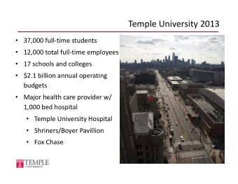 Temple University 2013  37,000 full  time students  12,000 total full  time employees
