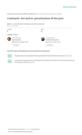 Comment: Art and representation of the past Article in Journal of the Royal Anthropological