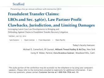 Fraudulent Transfer Claims:  LBOs and Sec. 546(e), Law Partner Profit  Clawbacks, Jurisdiction, and