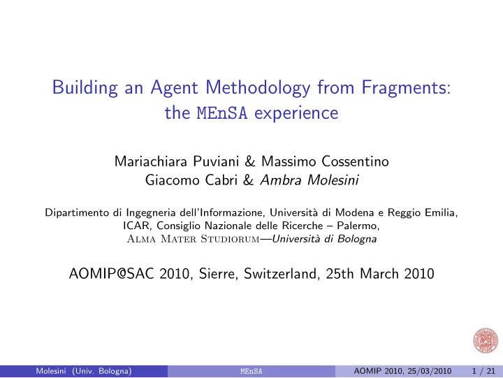 building an agent methodology from fragments the mensa