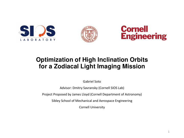 optimization of high inclination orbits for a zodiacal