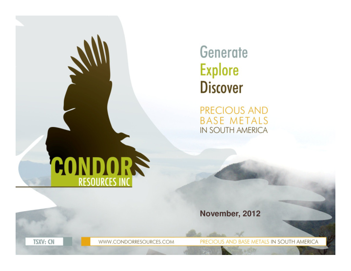 november 2012 condor resources inc