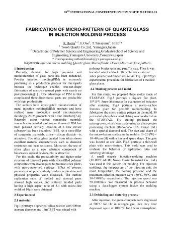 FABRICATION OF MICRO-PATTERN OF QUARTZ GLASS  IN INJECTION MOLDING PROCESS K.Honta 1, 2 , E.Ono 2 ,