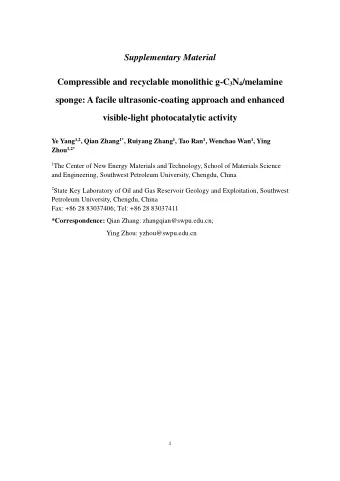Supplementary Material Compressible and recyclable monolithic g-C 3 N 4 /melamine  sponge: A facile