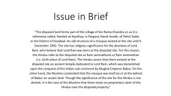 Issue in Brief The disputed land forms part of the village of Kot Rama Chandra or, as it is