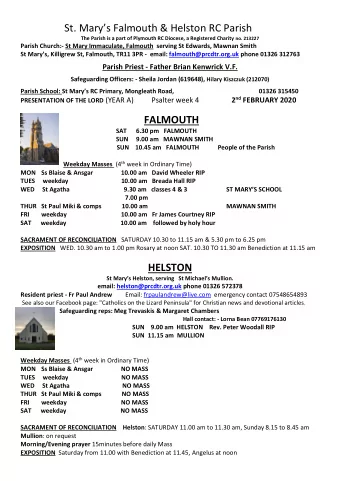 St. Marys Falmouth &amp; Helston RC Parish The Parish is a part of Plymouth RC Diocese, a