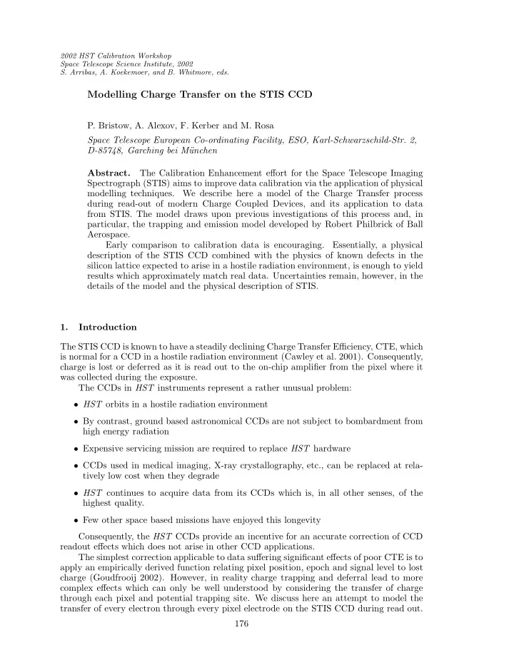modelling charge transfer on the stis ccd