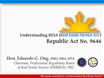 Republic Act No. 9646 Hon. Eduardo G. Ong, PHD, DBA, DPA  Chairman, Professional Regulatory Board