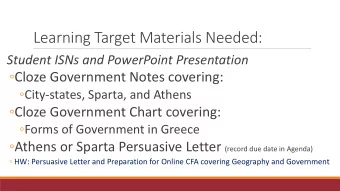 Learning Target Materials Needed:  Student ISNs and PowerPoint Presentation  Cloze Government