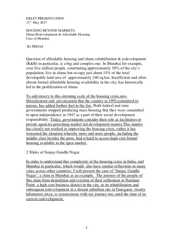 Question of affordable housing and slums rehabilitation &amp; redevelopment  (R&amp;R) in