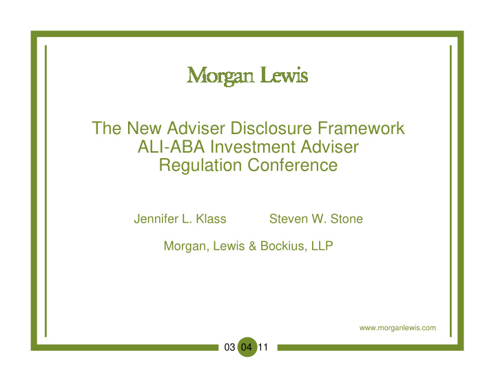 the new adviser disclosure framework ali aba investment