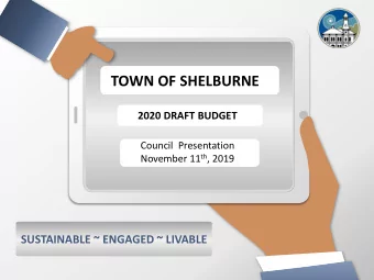 TOWN OF SHELBURNE  2020 DRAFT BUDGET  Council  Presentation November 11 th , 2019  SUSTAINABLE ~