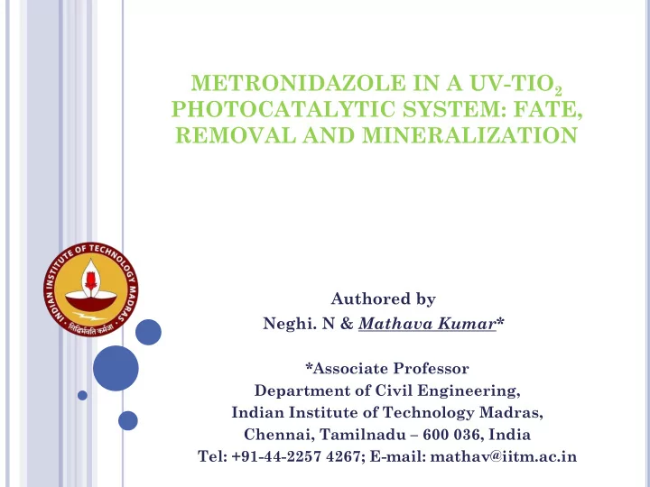photocatalytic system fate removal and mineralization