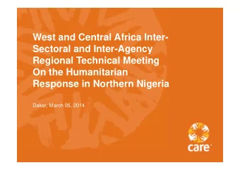 West and Central Africa Inter-  Sectoral and Inter-Agency  Regional Technical Meeting  On the