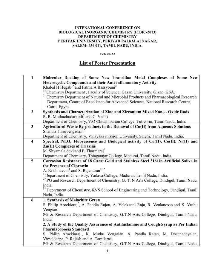 list of poster presentation