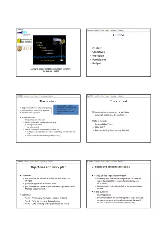 Outline  Satellite Urban  Waters  Context  OBservatory  Objectives  Initiative  Workplan