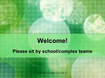 Welcome!  Please sit by school/complex teams  West Hawaii Complex Area 8.28.13  1  Developing High