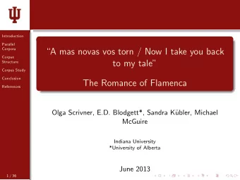 A mas novas vos torn / Now I take you back  Corpus  to my tale  Structure  Corpus Study